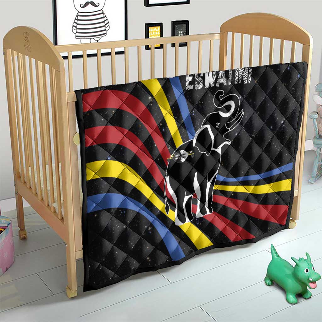 Eswatini Elephant Quilt with Cosmic Background and Swazi Flag Colors