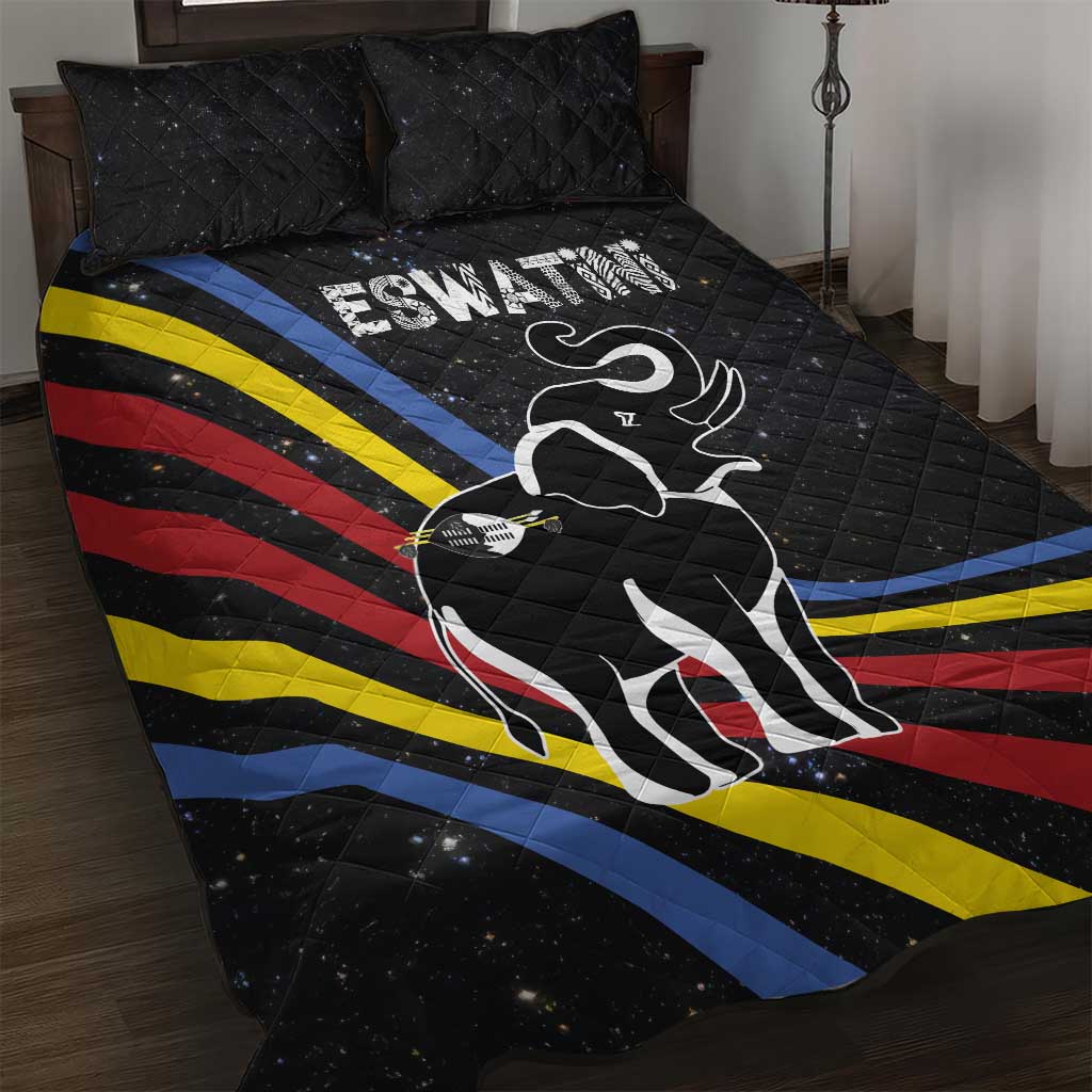 Eswatini Elephant Quilt Bed Set with Cosmic Background and Swazi Flag Colors