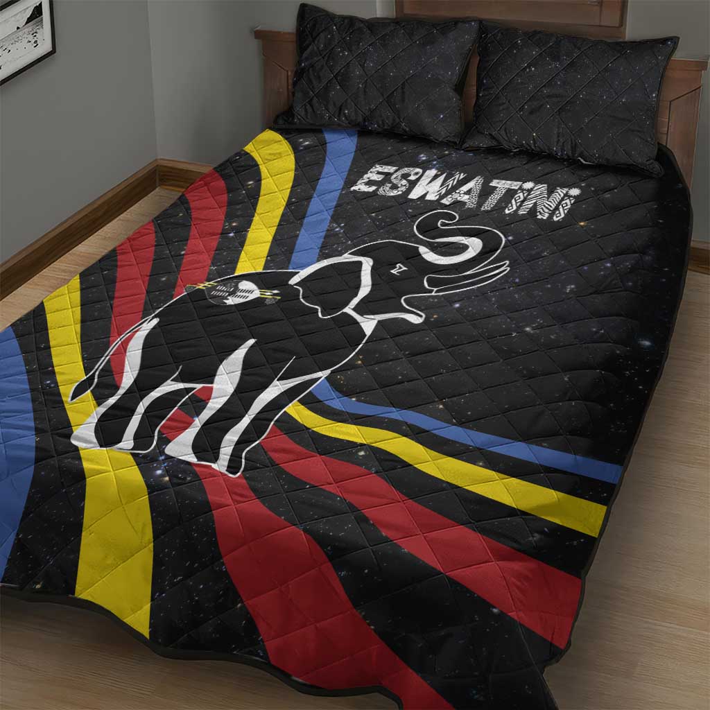 Eswatini Elephant Quilt Bed Set with Cosmic Background and Swazi Flag Colors