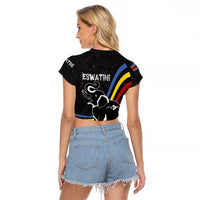 Eswatini Elephant Raglan Cropped T Shirt with Cosmic Background and Swazi Flag Colors