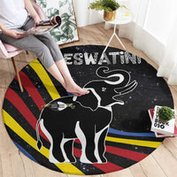 Eswatini Elephant Round Carpet with Cosmic Background and Swazi Flag Colors