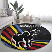 Eswatini Elephant Round Carpet with Cosmic Background and Swazi Flag Colors