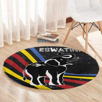 Eswatini Elephant Round Carpet with Cosmic Background and Swazi Flag Colors