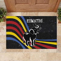 Eswatini Elephant Rubber Doormat with Cosmic Background and Swazi Flag Colors