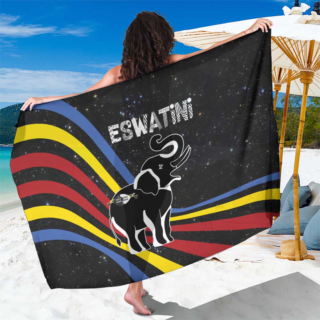 Eswatini Elephant Sarong with Cosmic Background and Swazi Flag Colors