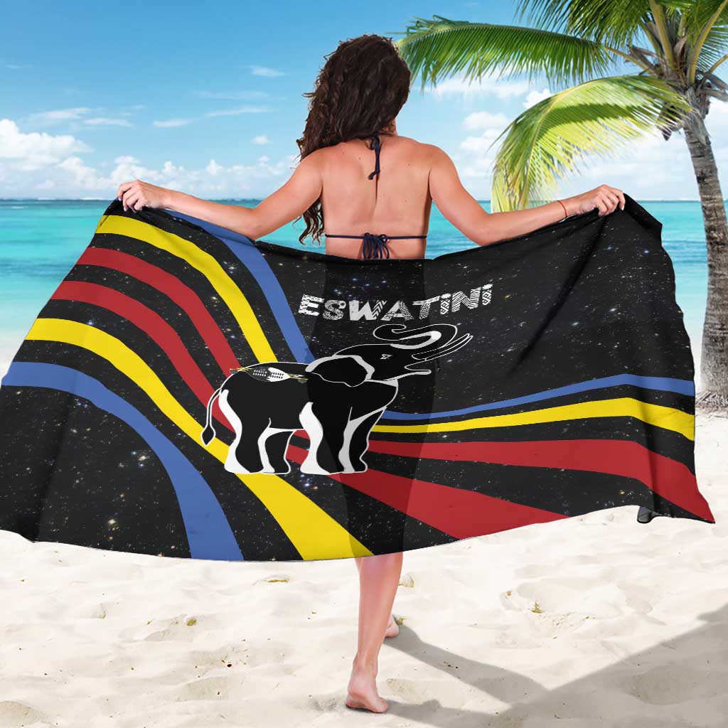 Eswatini Elephant Sarong with Cosmic Background and Swazi Flag Colors
