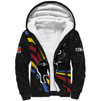 Eswatini Elephant Sherpa Hoodie with Cosmic Background and Swazi Flag Colors