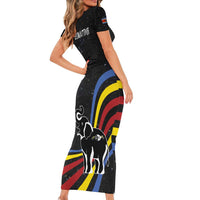 Eswatini Elephant Short Sleeve Bodycon Dress with Cosmic Background and Swazi Flag Colors
