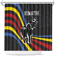 Eswatini Elephant Shower Curtain with Cosmic Background and Swazi Flag Colors