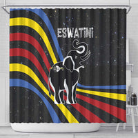 Eswatini Elephant Shower Curtain with Cosmic Background and Swazi Flag Colors