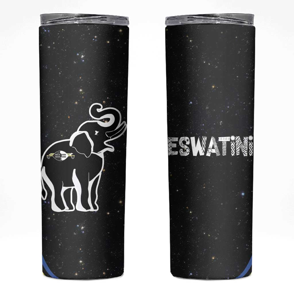 Eswatini Elephant Skinny Tumbler with Cosmic Background and Swazi Flag Colors