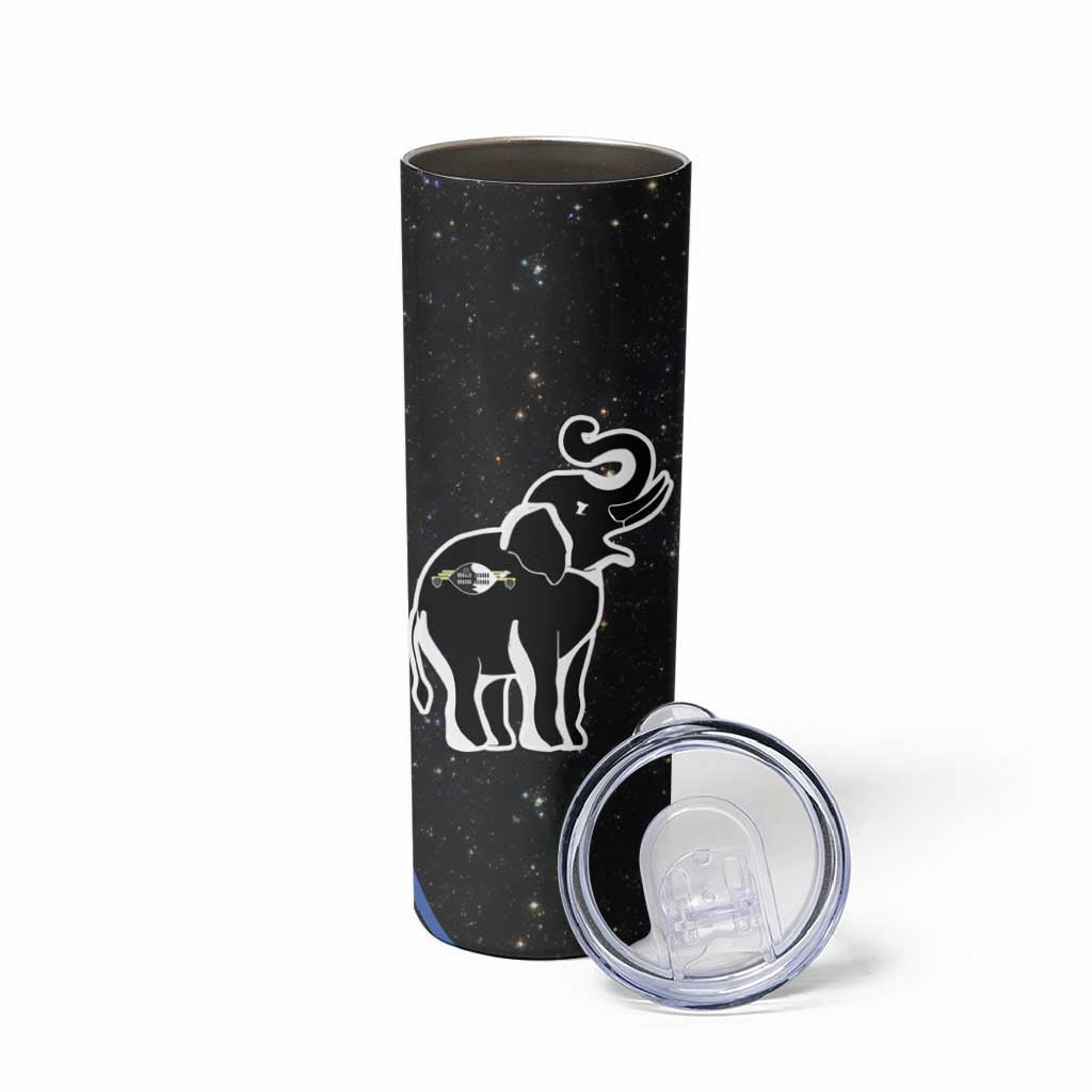 Eswatini Elephant Skinny Tumbler with Cosmic Background and Swazi Flag Colors