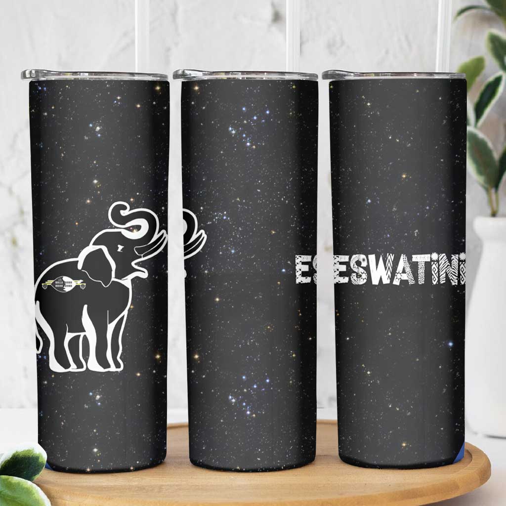 Eswatini Elephant Skinny Tumbler with Cosmic Background and Swazi Flag Colors