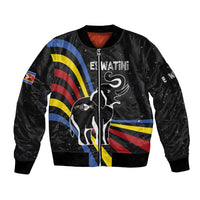 Eswatini Elephant Sleeve Zip Bomber Jacket with Cosmic Background and Swazi Flag Colors