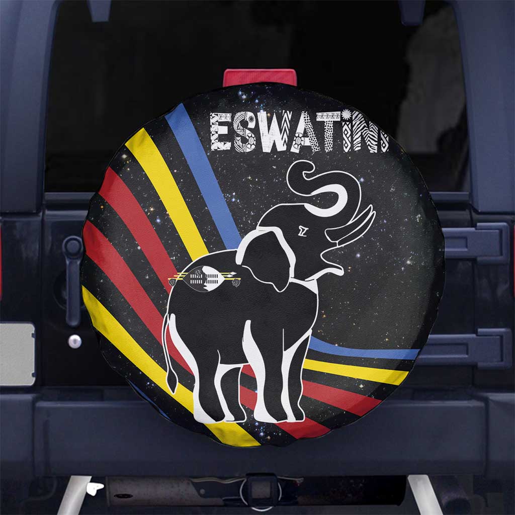 Eswatini Elephant Spare Tire Cover with Cosmic Background and Swazi Flag Colors