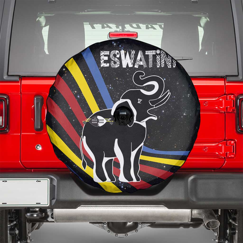 Eswatini Elephant Spare Tire Cover with Cosmic Background and Swazi Flag Colors