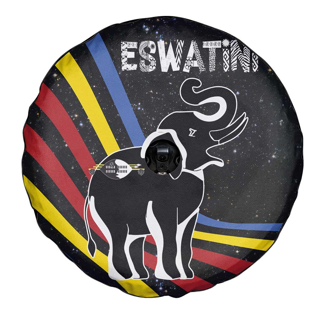 Eswatini Elephant Spare Tire Cover with Cosmic Background and Swazi Flag Colors