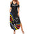 Eswatini Elephant Summer Maxi Dress with Cosmic Background and Swazi Flag Colors