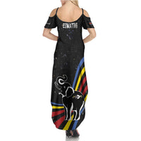 Eswatini Elephant Summer Maxi Dress with Cosmic Background and Swazi Flag Colors