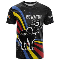 Eswatini Elephant T Shirt with Cosmic Background and Swazi Flag Colors