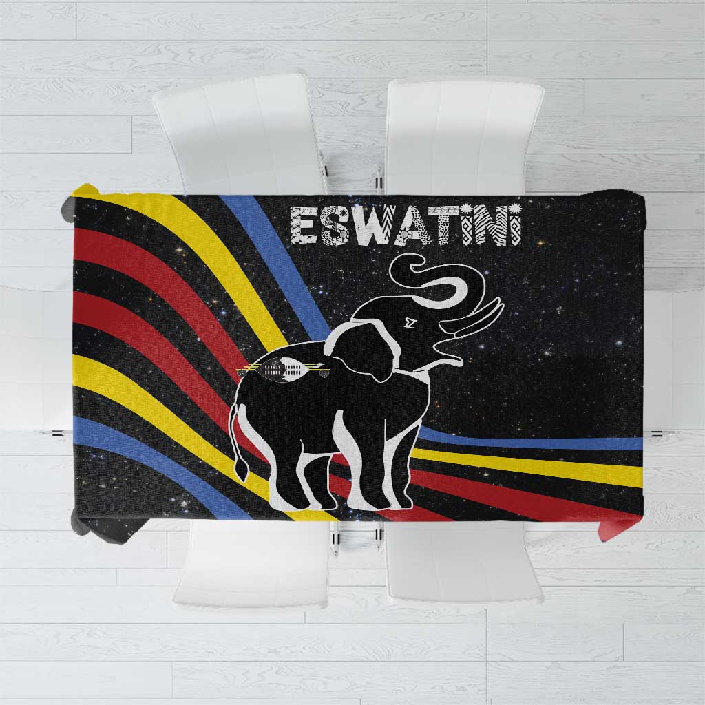 Eswatini Elephant Tablecloth with Cosmic Background and Swazi Flag Colors