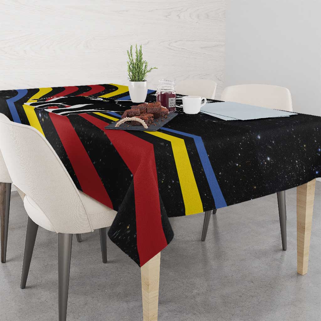 Eswatini Elephant Tablecloth with Cosmic Background and Swazi Flag Colors