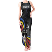 Eswatini Elephant Tank Maxi Dress with Cosmic Background and Swazi Flag Colors