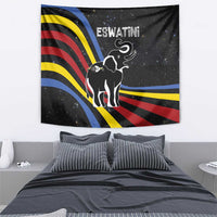 Eswatini Elephant Tapestry with Cosmic Background and Swazi Flag Colors
