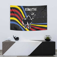 Eswatini Elephant Tapestry with Cosmic Background and Swazi Flag Colors