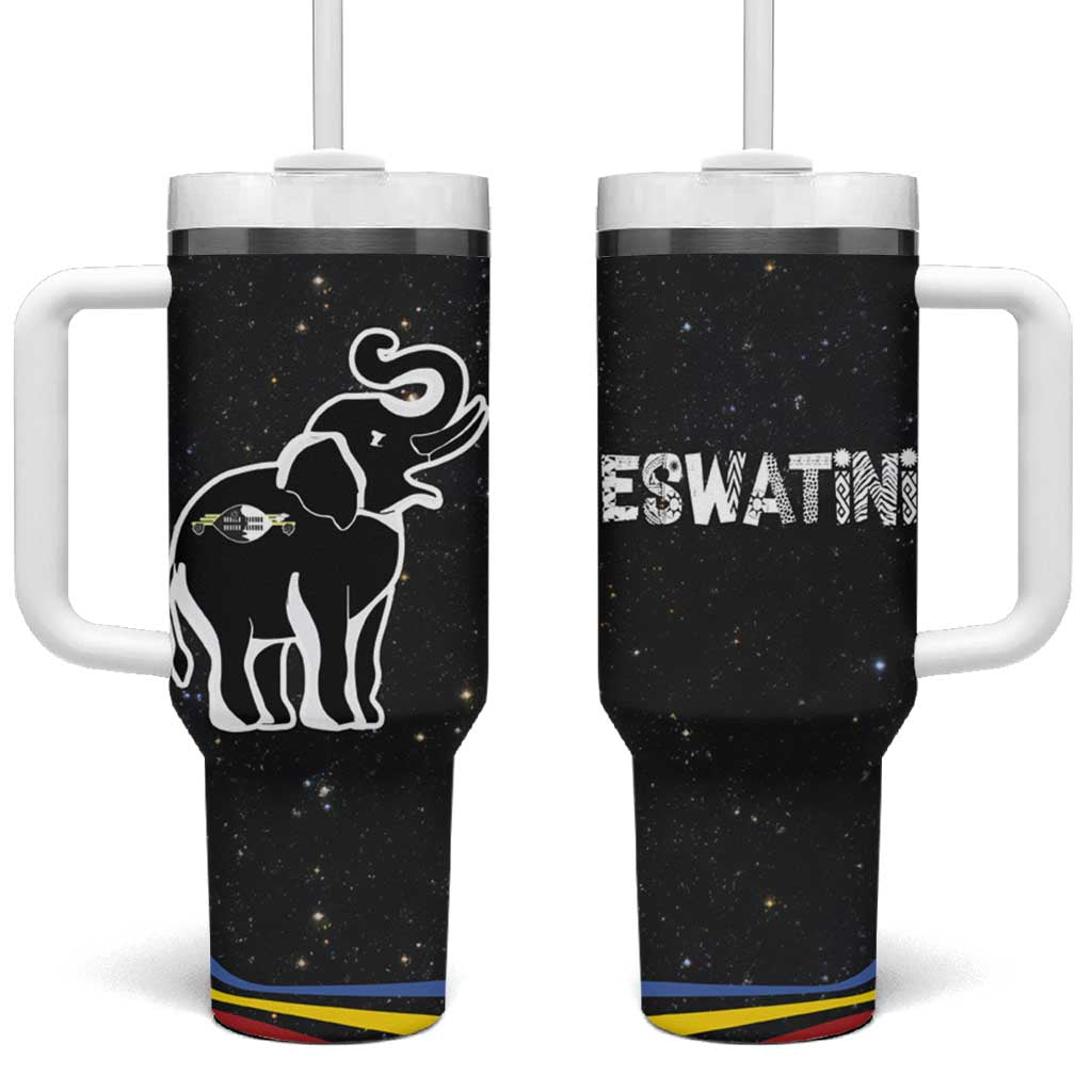 Eswatini Elephant Tumbler With Handle with Cosmic Background and Swazi Flag Colors