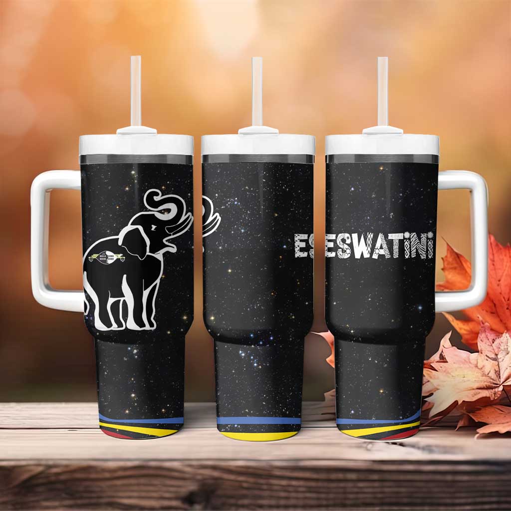 Eswatini Elephant Tumbler With Handle with Cosmic Background and Swazi Flag Colors