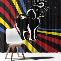 Eswatini Elephant Window Curtain with Cosmic Background and Swazi Flag Colors