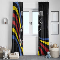Eswatini Elephant Window Curtain with Cosmic Background and Swazi Flag Colors
