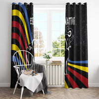 Eswatini Elephant Window Curtain with Cosmic Background and Swazi Flag Colors