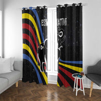 Eswatini Elephant Window Curtain with Cosmic Background and Swazi Flag Colors
