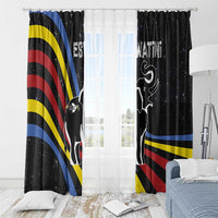 Eswatini Elephant Window Curtain with Cosmic Background and Swazi Flag Colors