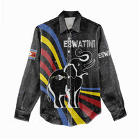 Eswatini Elephant Women Casual Shirt with Cosmic Background and Swazi Flag Colors