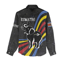 Eswatini Elephant Women Casual Shirt with Cosmic Background and Swazi Flag Colors