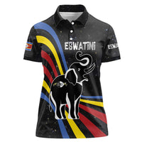 Eswatini Elephant Women Polo Shirt with Cosmic Background and Swazi Flag Colors