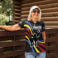 Eswatini Elephant Women Polo Shirt with Cosmic Background and Swazi Flag Colors