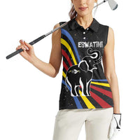 Eswatini Elephant Women Sleeveless Polo Shirt with Cosmic Background and Swazi Flag Colors
