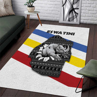 Eswatini Rhino Area Rug with African Map and Traditional Swazi Flag Patterns