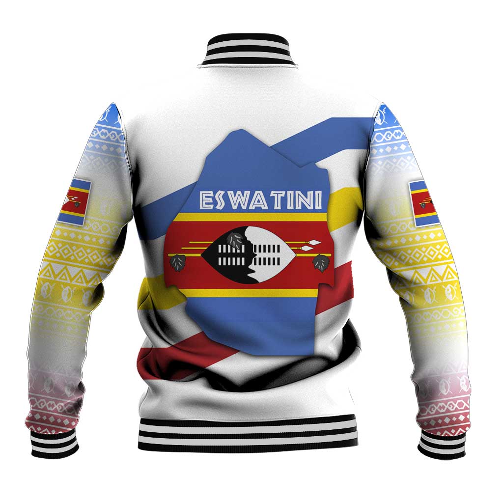 Eswatini Rhino Baseball Jacket with African Map and Traditional Swazi Flag Patterns