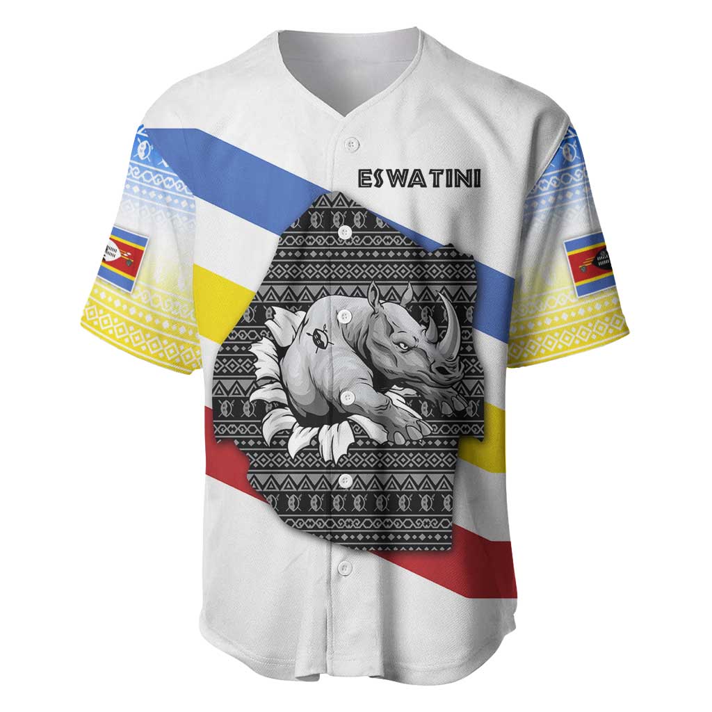 Eswatini Rhino Baseball Jersey with African Map and Traditional Swazi Flag Patterns