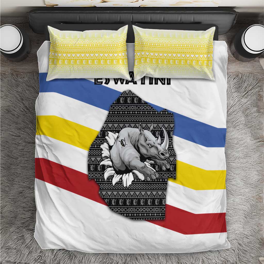 Eswatini Rhino Bedding Set with African Map and Traditional Swazi Flag Patterns