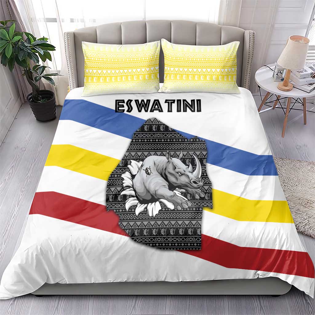 Eswatini Rhino Bedding Set with African Map and Traditional Swazi Flag Patterns