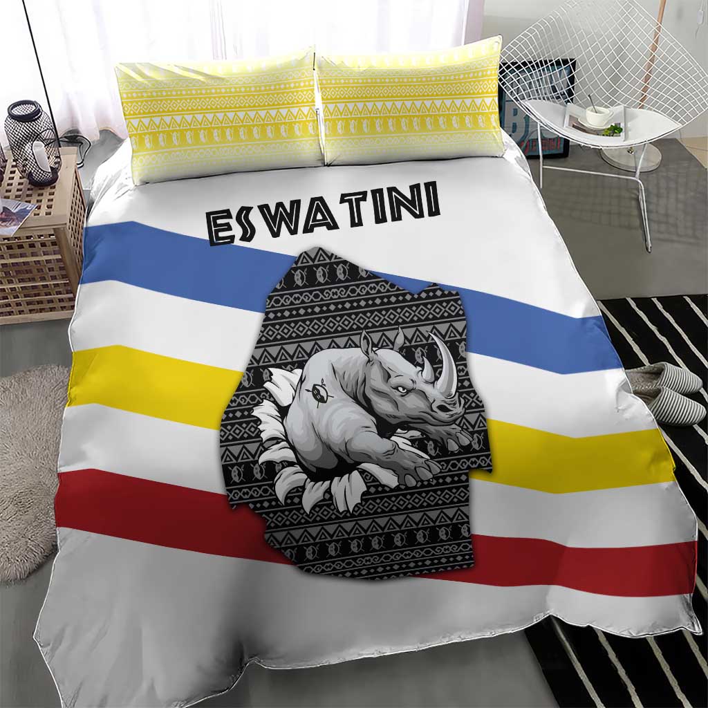 Eswatini Rhino Bedding Set with African Map and Traditional Swazi Flag Patterns