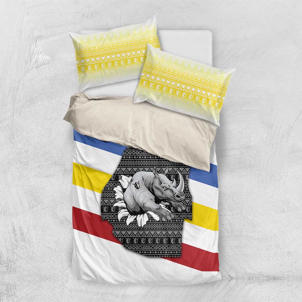 Eswatini Rhino Bedding Set with African Map and Traditional Swazi Flag Patterns