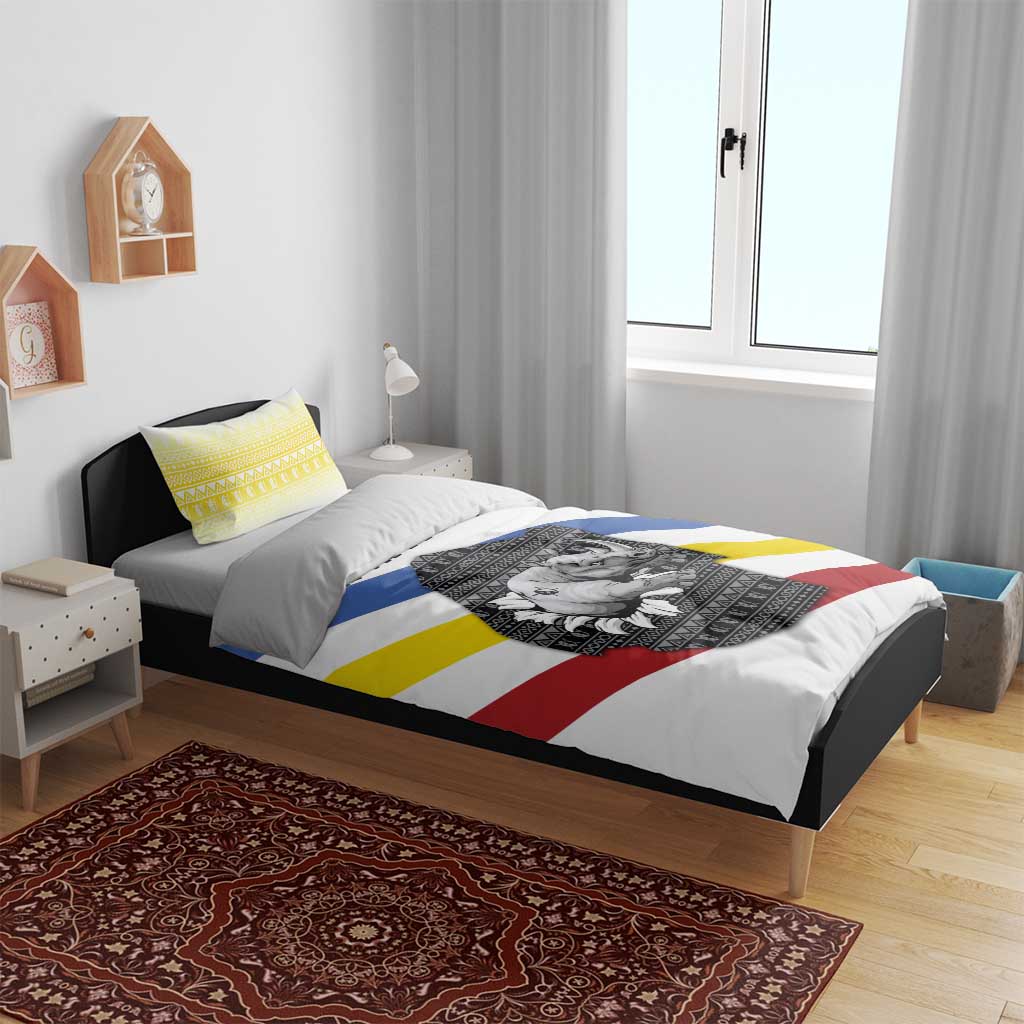 Eswatini Rhino Bedding Set with African Map and Traditional Swazi Flag Patterns