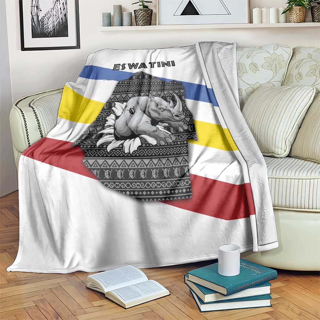 Eswatini Rhino Blanket with African Map and Traditional Swazi Flag Patterns